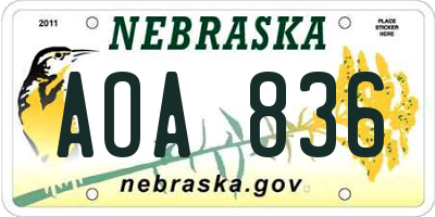NE license plate AOA836