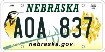 NE license plate AOA837