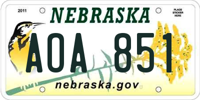 NE license plate AOA851