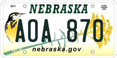 NE license plate AOA870
