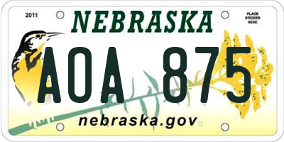 NE license plate AOA875