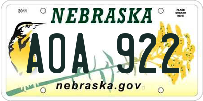 NE license plate AOA922