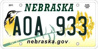NE license plate AOA933