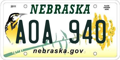 NE license plate AOA940