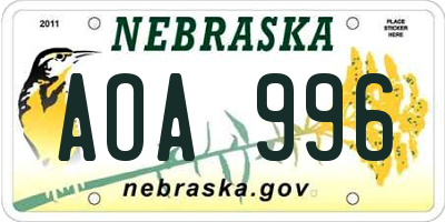 NE license plate AOA996
