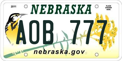 NE license plate AOB777