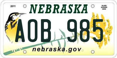 NE license plate AOB985