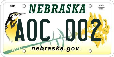 NE license plate AOC002