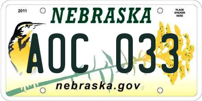 NE license plate AOC033