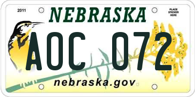 NE license plate AOC072