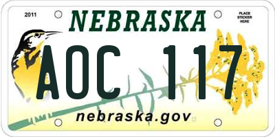 NE license plate AOC117