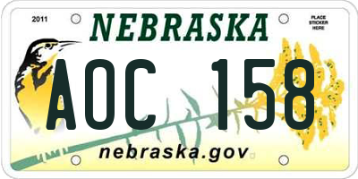 NE license plate AOC158