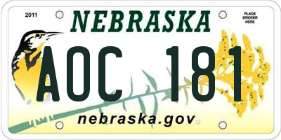 NE license plate AOC181