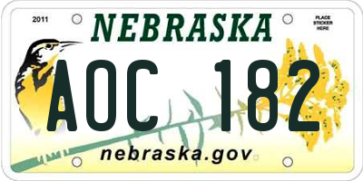 NE license plate AOC182
