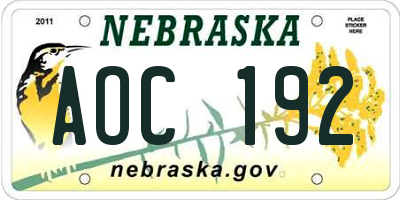NE license plate AOC192
