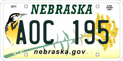 NE license plate AOC195