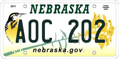 NE license plate AOC202