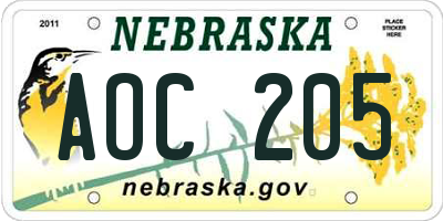 NE license plate AOC205