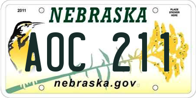 NE license plate AOC211
