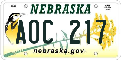 NE license plate AOC217