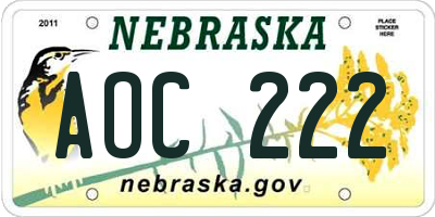 NE license plate AOC222