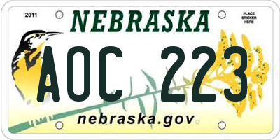 NE license plate AOC223