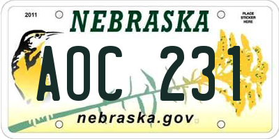 NE license plate AOC231