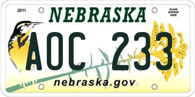 NE license plate AOC233
