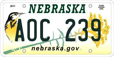 NE license plate AOC239
