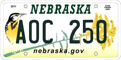 NE license plate AOC250