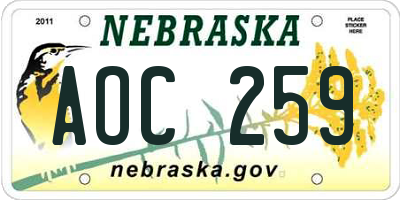 NE license plate AOC259
