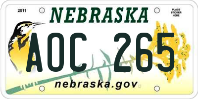 NE license plate AOC265