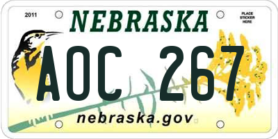 NE license plate AOC267