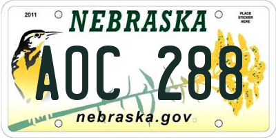 NE license plate AOC288