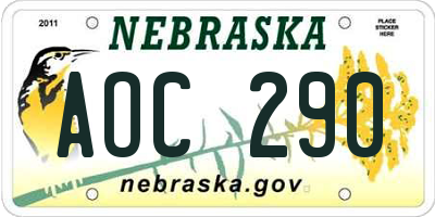 NE license plate AOC290