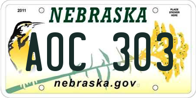 NE license plate AOC303
