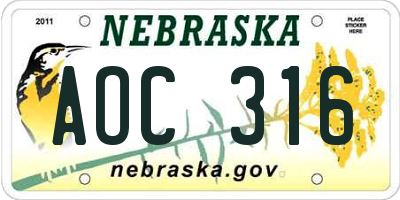 NE license plate AOC316