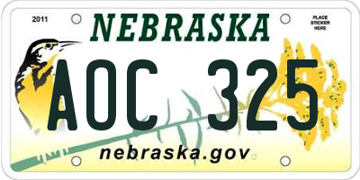 NE license plate AOC325