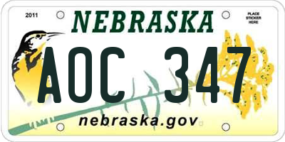 NE license plate AOC347