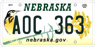 NE license plate AOC363