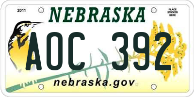 NE license plate AOC392