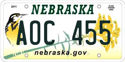 NE license plate AOC455