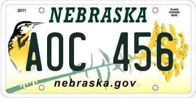 NE license plate AOC456