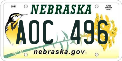 NE license plate AOC496