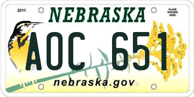 NE license plate AOC651