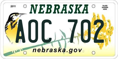 NE license plate AOC702