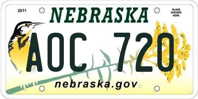 NE license plate AOC720