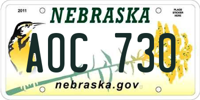NE license plate AOC730