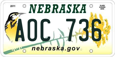NE license plate AOC736