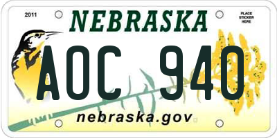 NE license plate AOC940